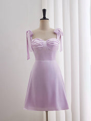 Lavender A-line Bow Tie Ruched Short Homecoming Dress