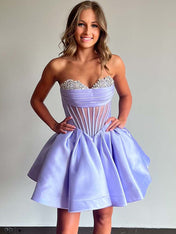 Lavender A-line Cowl Neck Pleated Short Homecoming Dress