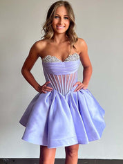 Lavender A-line Cowl Neck Pleated Short Homecoming Dress