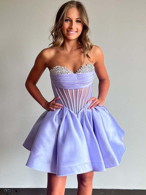 Lavender A-line Cowl Neck Pleated Short Homecoming Dress