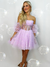 Lavender A-line Scoop Corset Tulle Short Homecoming Dress