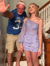 Lavender One Shoulder Appliques Bodycon Short Homecoming Dress