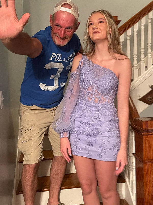 Lavender One Shoulder Appliques Bodycon Short Homecoming Dress