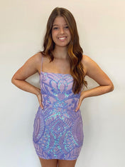 Lavender Sequin Spaghetti Straps Bodycon Homecoming Dress