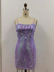 Lavender Sequin Spaghetti Straps Bodycon Homecoming Dress