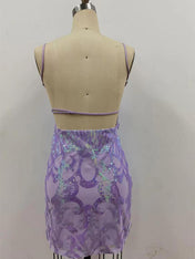 Lavender Sequin Spaghetti Straps Bodycon Homecoming Dress