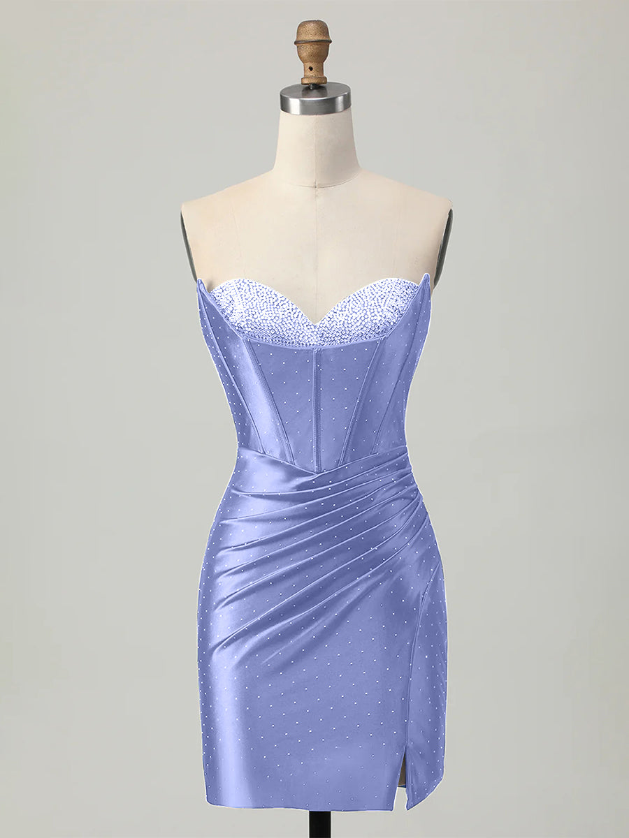 Lavender Strapless Bodycon Corset Beaded Short Homecoming Dress