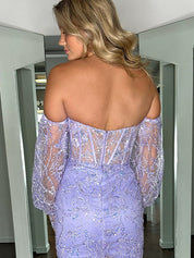 Lavender Sweetheart Lace Embroidery Tight Homecoming Dress