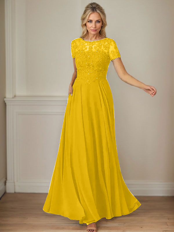 Dark Navy A-Line Boatneck Sequins Chiffon Dress