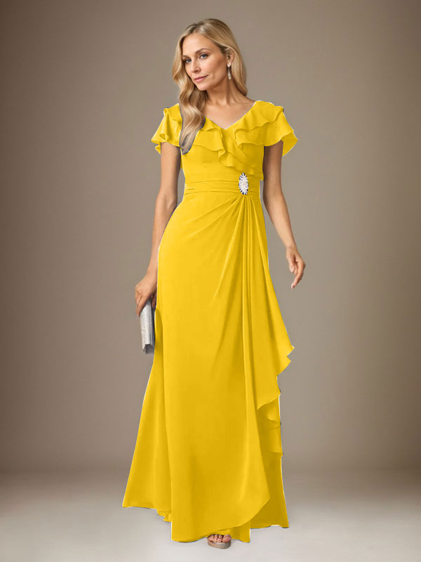 Stormy A-Line V-Neck Ruched Chiffon Dress