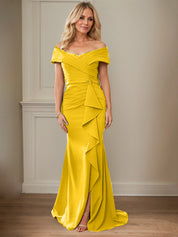 Sheath/Column Off-the-Shoulder Sleeveless Floor-Length Mother of the Bride Dresses With Ruffles