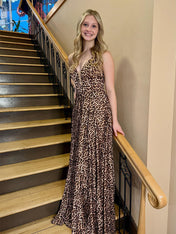 Leopard Print A-Line Deep V-Neck Prom Dress with Slit