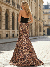 Leopard Print Strapless Sweetheart Lace Corset Mermaid Prom Dress