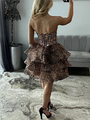 Leopard Print Corset A Line Short Floral Homecoming Dress with Beading