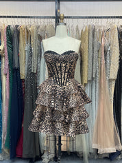 Leopard Print Corset A Line Short Floral Homecoming Dress with Beading