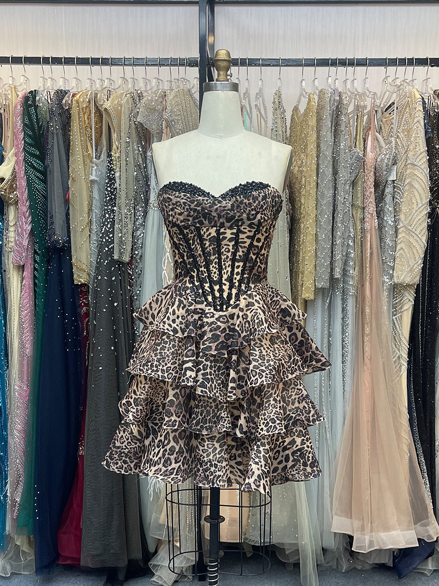 dark green bodycon homecoming dress Dreamylily Women Leopard Print Corset A Line Short Floral Homecoming Dress  with Beading