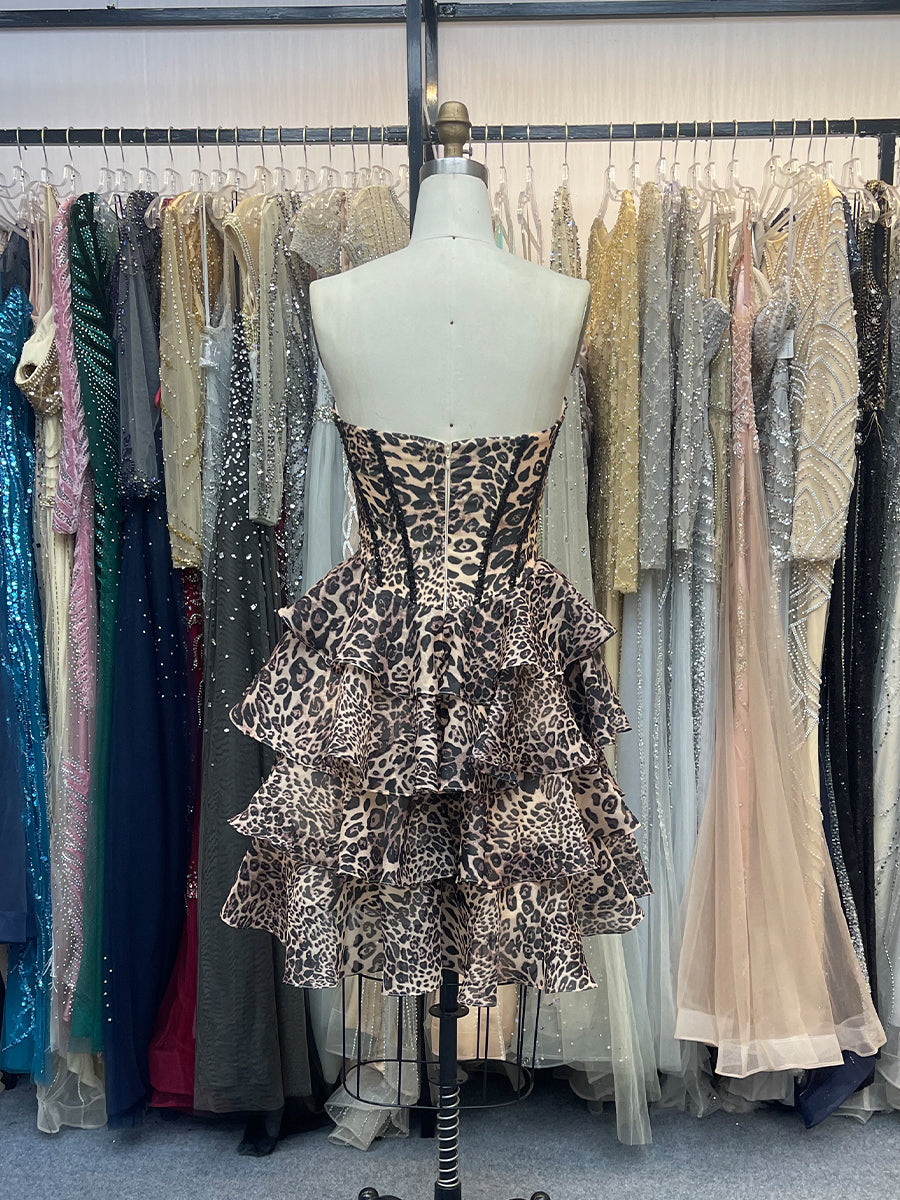 sachin and babi light blue dress Dreamylily Women Leopard Print Strapless A Line Short Floral Homecoming  Dress with Beading