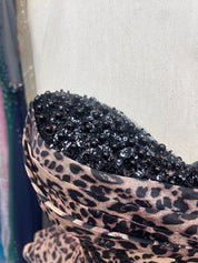 Leopard Print Strapless A Line Short Floral Homecoming Dress with Beading