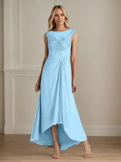 Champagne A-Line Scoop Lace Chiffon Dress