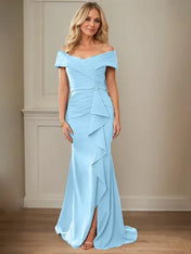 Sheath/Column V-Neck Illusion Floor-Length Lace Chiffon Mother of the Bride Dress With Pleated Sequins