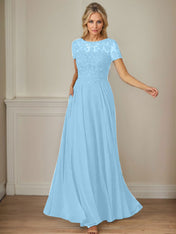 Dark Navy A-Line Boatneck Sequins Chiffon Dress