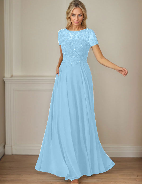 Dark Navy A-Line Boatneck Sequins Chiffon Dress