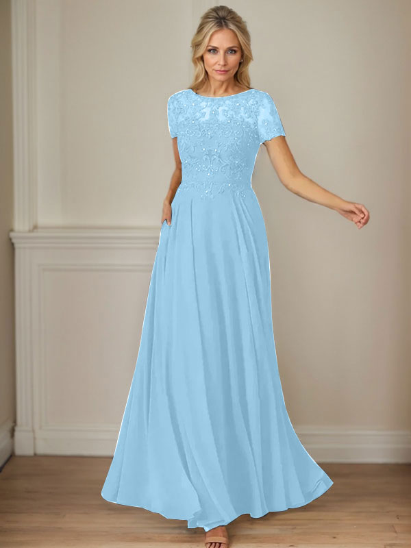 Dark Navy A-Line Boatneck Sequins Chiffon Dress