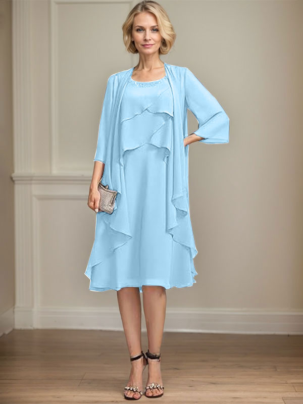 A-line Scoop Knee-Length Chiffon Mother of the Bride Dress With Beading