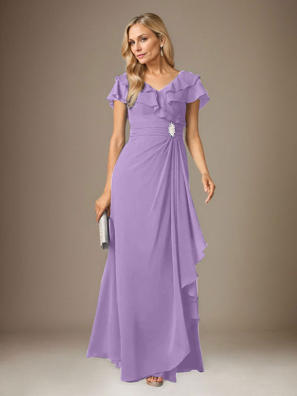 Stormy A-Line V-Neck Ruched Chiffon Dress