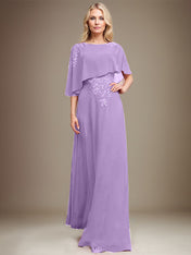 A-line Scoop Floor-Length Chiffon Lace Mother of the Bride Dress With Sequins Beading