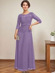 A-line Scoop Illusion Ankle-Length Chiffon Lace Mother of the Bride Dress With Rhinestone Beading