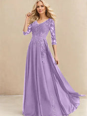 A-line V-Neck Floor-Length Lace Chiffon Mother of the Bride Dress With Sequins