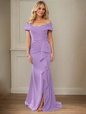 Sheath/Column V-Neck Illusion Floor-Length Lace Chiffon Mother of the Bride Dress With Pleated Sequins