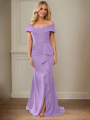 Sheath/Column V-Neck Illusion Floor-Length Lace Chiffon Mother of the Bride Dress With Pleated Sequins