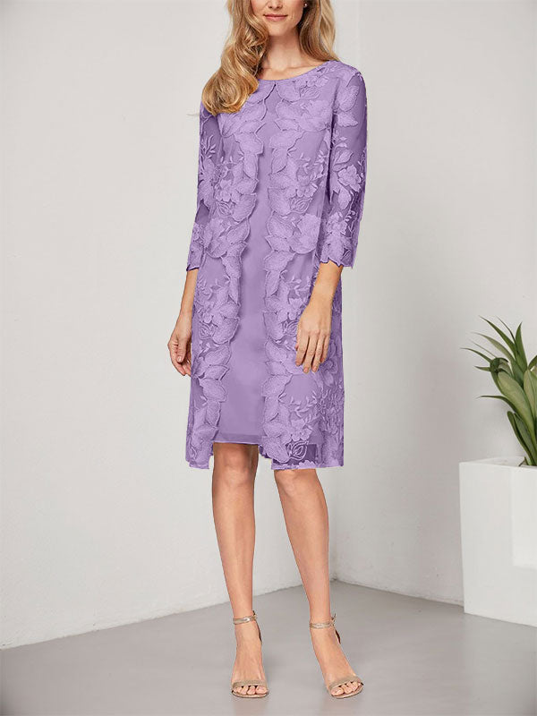 A-line Scoop Knee-Length Chiffon Lace Mother of the Bride Dress With Jacket