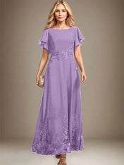 A-line Scoop Ankle-Length Lace Chiffon Mother of the Bride Dress With Sequins