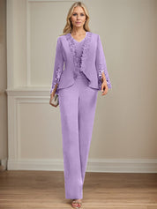 Separates Jumpsuit/Pantsuit V-Neck Floor-Length Chiffon Mother of the Bride Dress