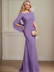 Trumpet/Mermaid Boat Neck Floor-Length Chiffon Mother of the Bride Dress With Pleated
