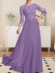 A-line Scoop Floor-Length Lace Chiffon Mother of the Bride Dress With Sequins