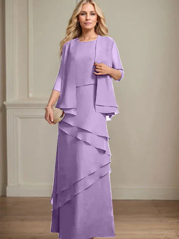 Sheath Scoop Floor-Length Chiffon Mother of the Bride Dress