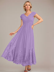 A-line V-Neck Ankle-Length Chiffon Mother of the Bride Dress With Applique Sequins