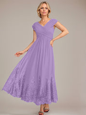 A-line V-Neck Ankle-Length Chiffon Mother of the Bride Dress With Applique Sequins