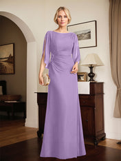 Sheath/Column Scoop Floor-Length Chiffon Mother of the Bride Dress With Pleated Beading