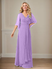 A-Line V-Neck Long Sequins Chiffon Mother Dress