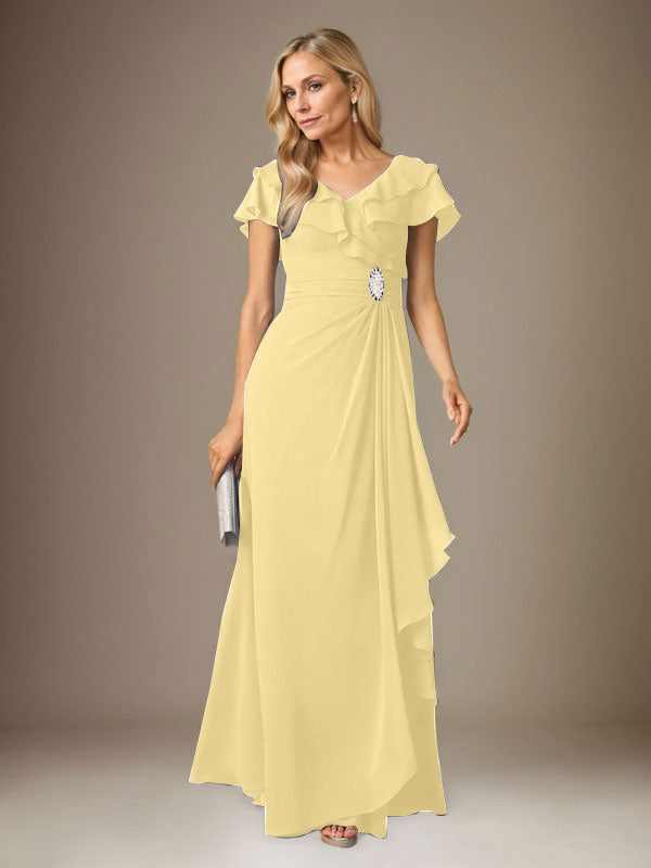 Stormy A-Line V-Neck Ruched Chiffon Dress