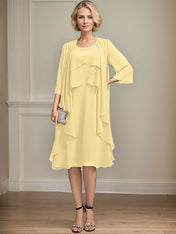 A-line Scoop Knee-Length Chiffon Mother of the Bride Dress With Beading