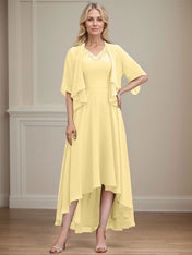 A-line V-Neck Asymmetrical Chiffon Mother of the Bride Dress With Beading Sequins