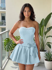 Fuchsia Pearl Corset Short Homecoming Dresses Large Waist Bow Lace Up Back