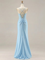 Light Blue Crystal-Trimmed Corset Prom Dress with Slit