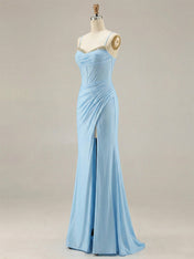 Light Blue Crystal-Trimmed Corset Prom Dress with Slit